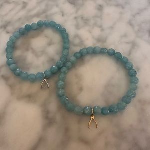 NEW Turquoise Blue Beaded Wishbone Charm Bracelet - Silver